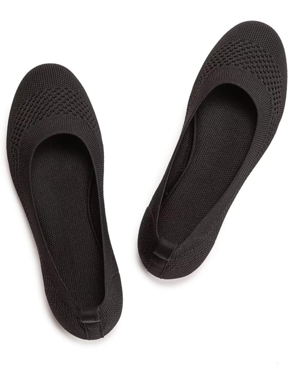 Womens Black Knit Ballet Flat Shoes Knit Shoes Round Toe Slip On Ballerina Flats